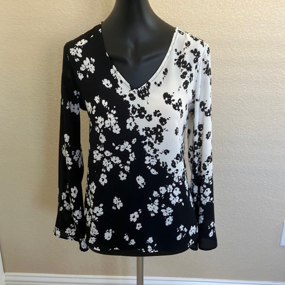 WHBM Floral Black and White Top